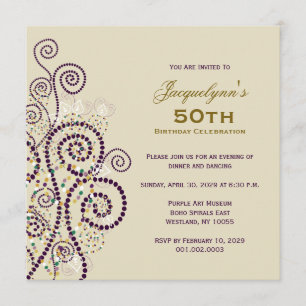 Elegant Boho Purple Spirals Birthday Party Invite
