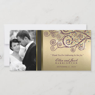 Elegant Boho Purple Spirals Gold Wedding Thank You