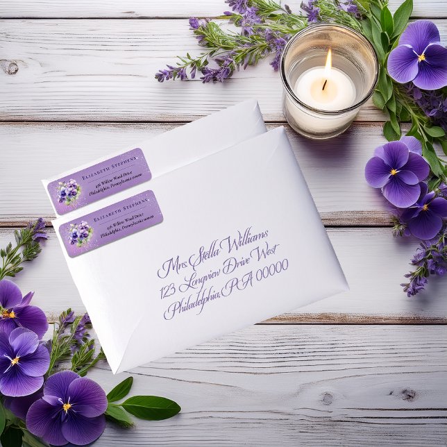 Elegant Boho Purple Violets Floral Return Address (Elegant Boho Purple Violets Lavender Floral Return Address Labels)
