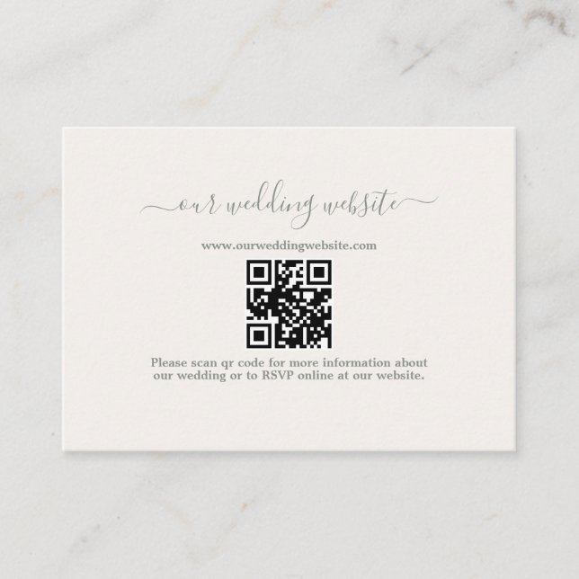 Elegant Boho QR Code Sage Green Wedding Website   Enclosure Card (Front)