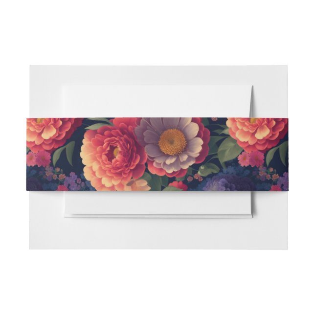 Elegant boho red orange purple floral invitation belly band (Front Example)