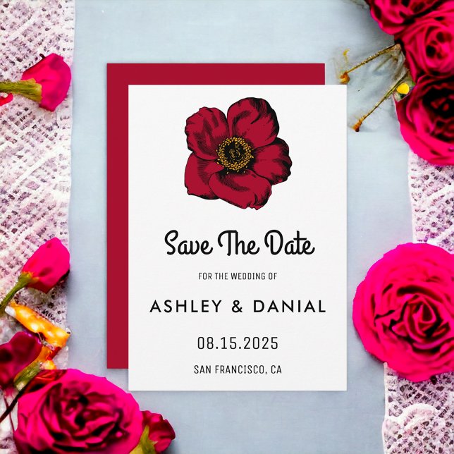 Elegant boho red rose floral Wedding Save the Date Invitation (Creator Uploaded)