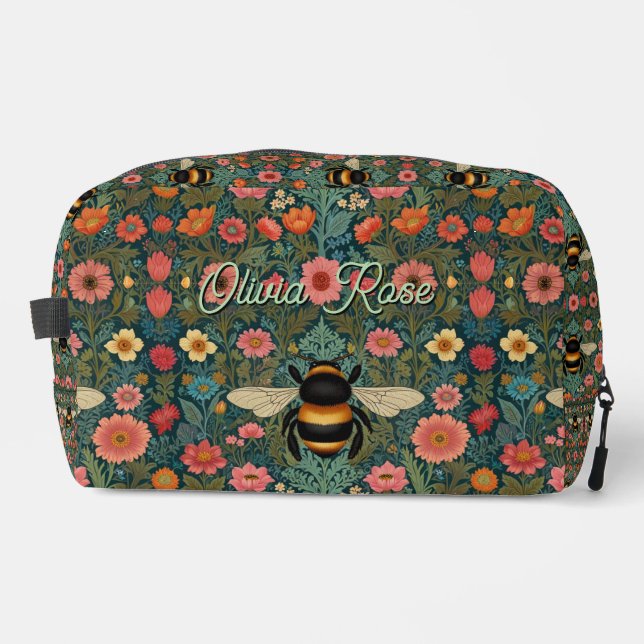 Elegant boho retro bumblebee spring florals  dopp kit (Front)
