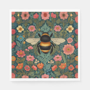 Elegant boho retro bumblebee spring florals  napkin