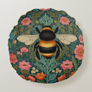 Elegant boho retro bumblebee spring florals round pillow