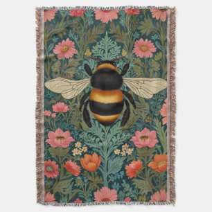 Elegant boho retro bumblebee spring florals  throw blanket