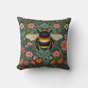 Elegant boho retro bumblebee spring florals throw pillow