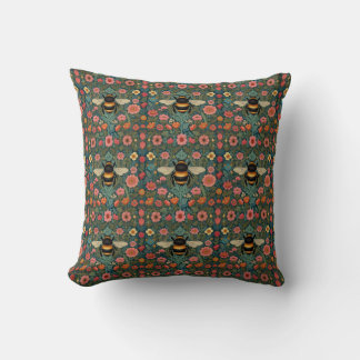 Elegant boho retro bumblebee spring florals  throw pillow