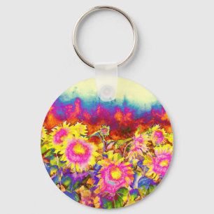 Elegant boho retro sunflowers pink yellow flowers keychain