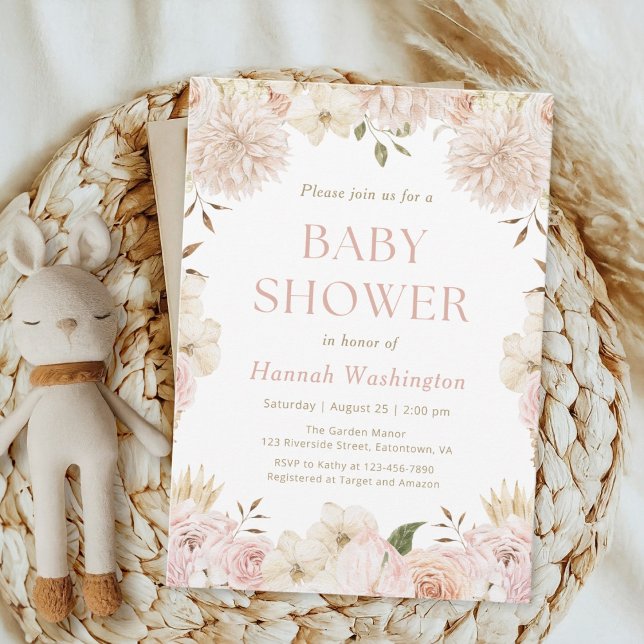 Elégant Boho rose Floral Baby shower Invitation (Créateur téléchargé)