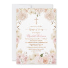 Élégant Boho rose Floral Baptism Invitation