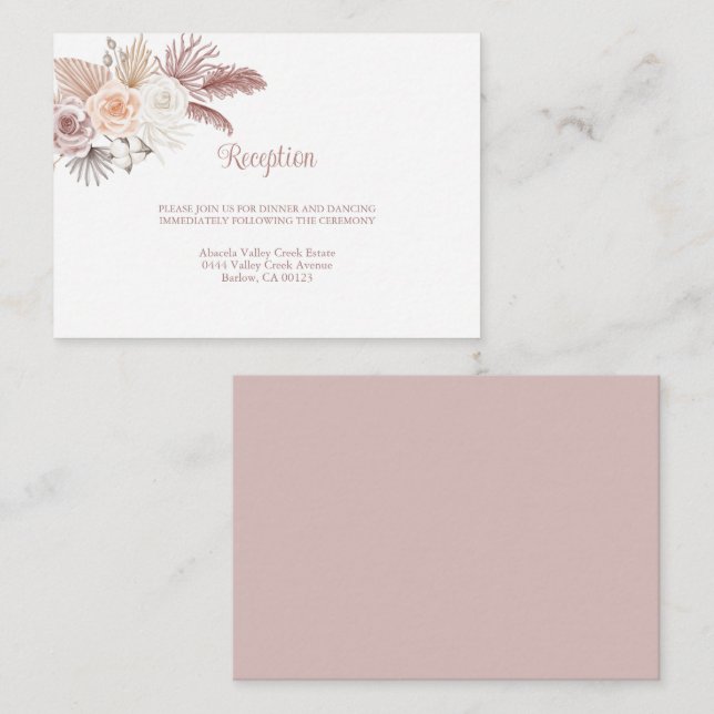 Elegant Boho Rose Gold Floral Wedding Enclosure Card (Front/Back)