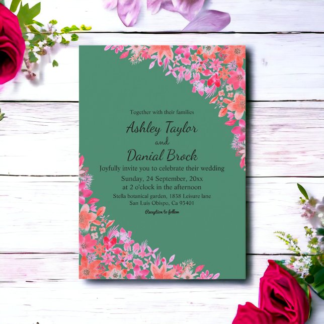 Elegant Boho Rustic Flowers Green Floral Wedding Invitation (Creator Uploaded)
