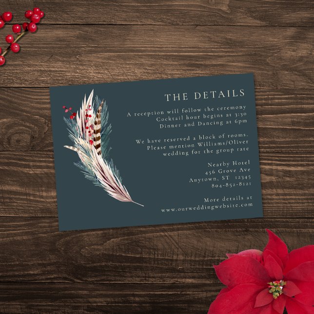 Elegant Boho Rustic Pampas & Pine Green Tan Red Enclosure Card (Creator Uploaded)