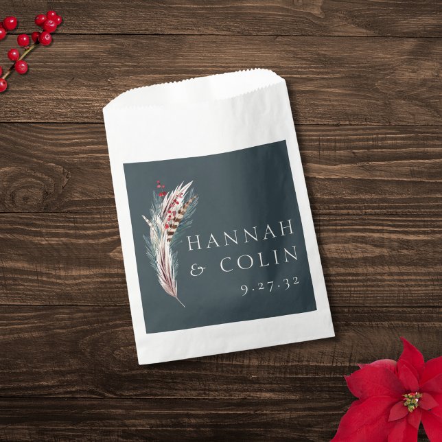 Elegant Boho Rustic Pampas & Pine Green Tan Red Fa Favour Bag (Creator Uploaded)