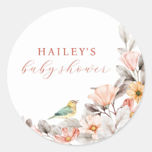 Elegant Boho Rustic Wildflower Baby Shower  Classic Round Sticker