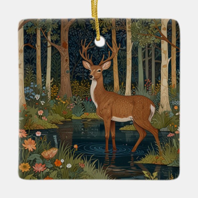 Elegant boho rustic woodland deer  ceramic ornament (Front)