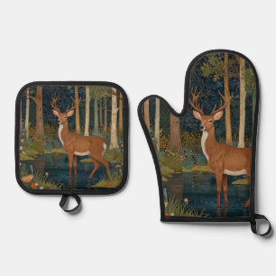 Elegant boho rustic woodland deer oven mitt & pot holder set