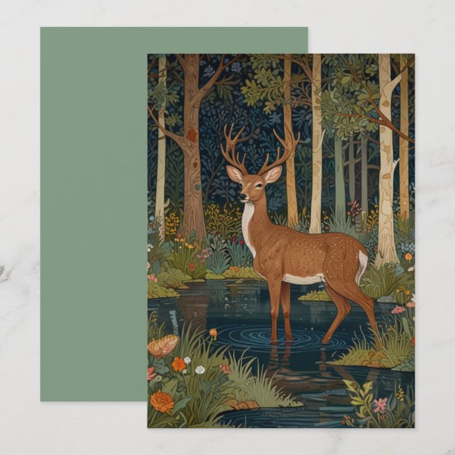 Elegant boho rustic woodland forest deer  invitation (Front/Back)