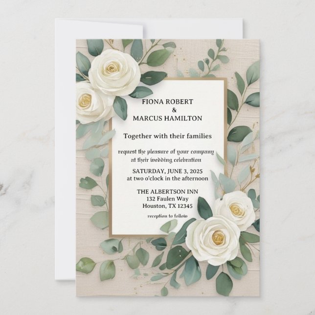 Élégant Boho Rustique Faire-part de mariage Floral (Devant)