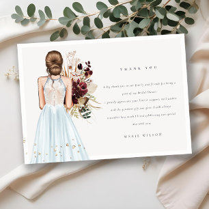 Elegant Boho Sky Blue Wedding Gown Bridal Shower Thank You Card