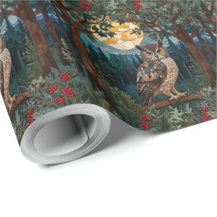 Elegant boho stain glass owl woodland forest wrapping paper