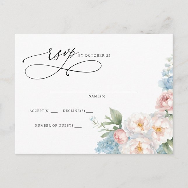 Elegant Boho Summer Spring Blush Floral RSVP Postcard (Front)