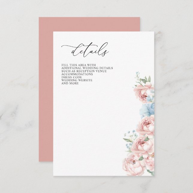 Elegant Boho Summer Spring Blush Floral Wedding Enclosure Card (Front/Back)