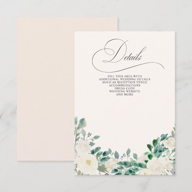 Elegant Boho Summer Spring Ivory Floral Wedding Enclosure Card (Front/Back)