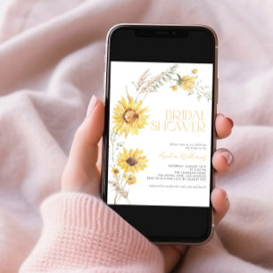 Elegant Boho Sunflower Botanical Bridal Shower Invitation
