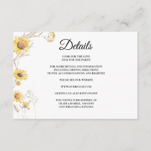 Elegant Boho Sunflower Enclosure Card Details