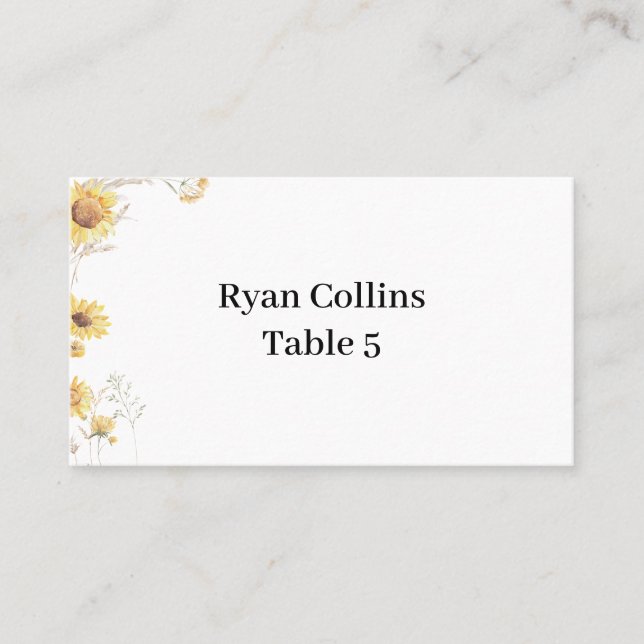 Elegant Boho Sunflower Place Cards (Front)