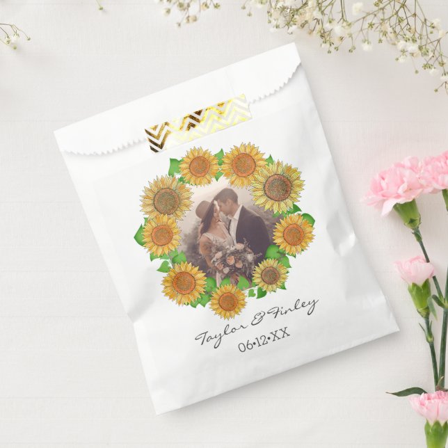 Elegant Boho Sunflower Rustic Personalized Wedding Favour Bag (Sealed)