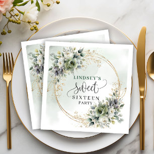 Elegant Boho Sweet Sixteen Greenery Foliage Napkin