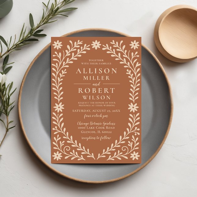 Elegant Boho Terracotta Floral Wedding Invitation (Elegant Boho Terracotta Floral Wedding Invitation)