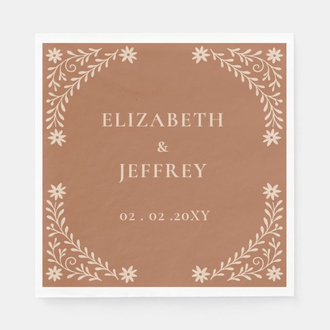 Elegant Boho Terracotta Floral Wedding  Napkin (Front)