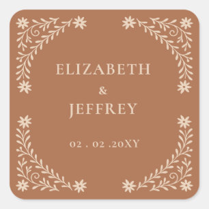 Elegant Boho Terracotta Floral Wedding  Square Sticker
