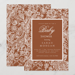 Elegant Boho Terracotta Line Art Wildflower Invitation