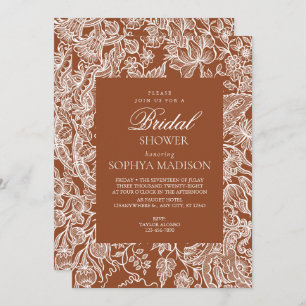 Elegant Boho Terracotta Line Art Wildflower Invitation