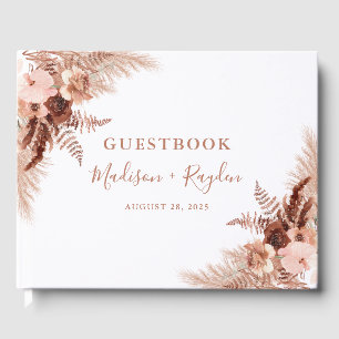 Elegant Boho Terracotta Pampas Grass Wedding Guest Book