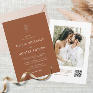 Elegant Boho Terracotta QR Code Wedding  Invitation