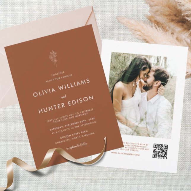 Elegant Boho Terracotta QR Code Wedding  Invitation (Creator Uploaded)