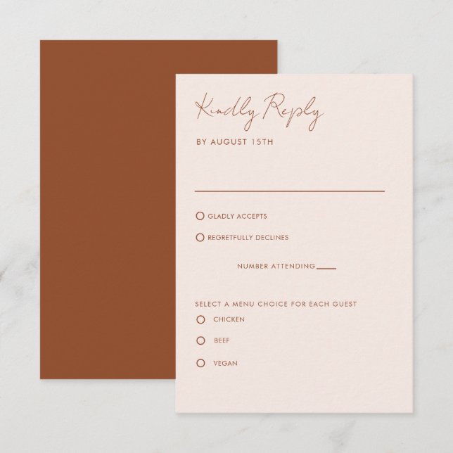 Elegant Boho Terracotta RSVP carte de boîtier (Devant / Derrière)