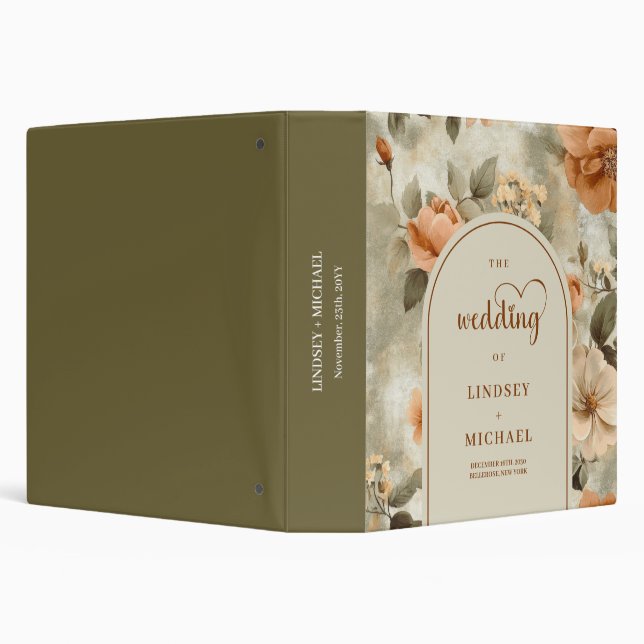 Elegant Boho Terracotta Sage Floral Ring Binder (Background)