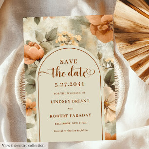 Elegant Boho Terracotta Sage Floral Save The Date Invitation