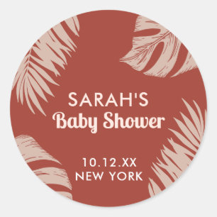 Elegant Boho Tropical Leaves Baby Shower Classic Round Sticker