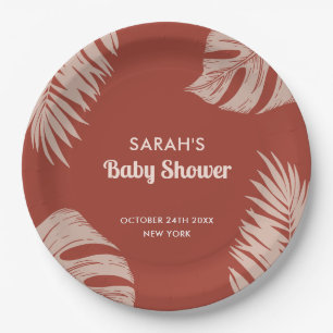 Elegant Boho Tropical Leaves Baby Shower Paper Plate