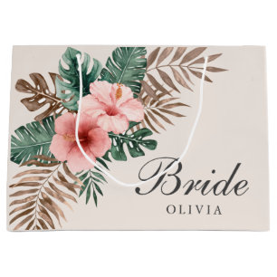 Elegant Boho Tropical Watercolor Floral Bride Large Gift Bag