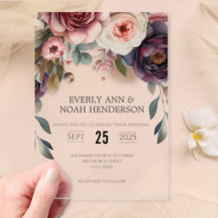 Elegant Boho Victorian Rose Bouquet Wedding  Acrylic Invitations