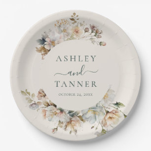 Elegant Boho Vintage Wildflowers Botanical Wedding Paper Plate